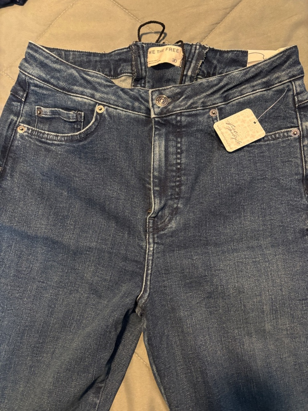 We The Free Dark Blue Wide-Leg Flare Jeans with Frayed Side Split